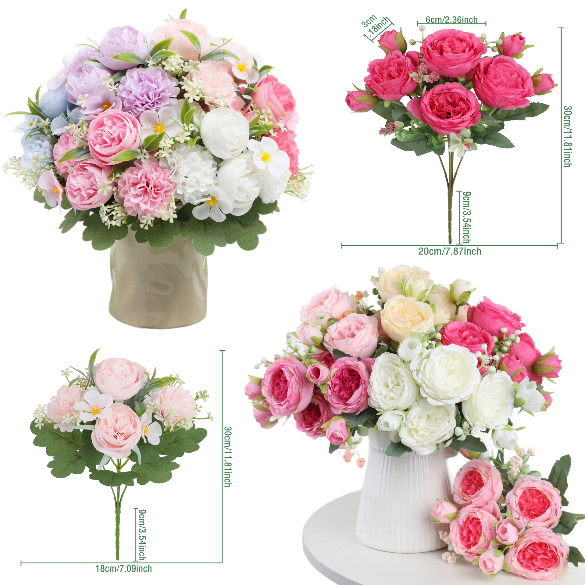 Multicolor Artificial Flowers peony