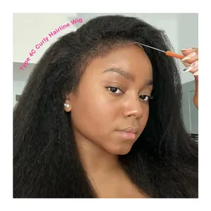 Nouveau crépus droit <span class=keywords><strong>avec</strong></span> des <span class=keywords><strong>cheveux</strong></span> de bébé bouclés afro 13X4 HDtranspar dentelle avant perruques de <span class=keywords><strong>cheveux</strong></span> humains délié naturel frisé bords <span class=keywords><strong>cheveux</strong></span> bouclés - Product Image 1