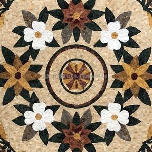 Mosaico de mármol con diseño floral de piedra natural de Foshan, mural con forma de medalla para entrada, patrón personalizado, baldosas de rompecabezas marrones para suelo. - Product Image 3