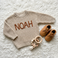 Suéter Personalizado para Bebé con Nombre, Tejido Grueso Color Avena, Jersey de Algodón Bordado a Mano para Recién Nacido, Regalo para Baby Shower