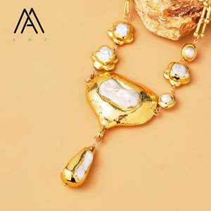 יוקרה מצופה זהב לבן בארוק מים מתוקים שרשרת תליון בסגנון בוהמיאן עם מסיבות שרשרת קישור - Product Image 2