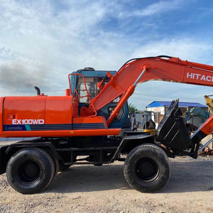 Excavatrice sur pneus hydraulique HITACHI EX100WD d'occasion, 10 tonnes, moteur modèle 2022, boîte de vitesses, pompe, moteur, capacité de la benne de 0,4 m, puissance de 55 kW - Product Image 1