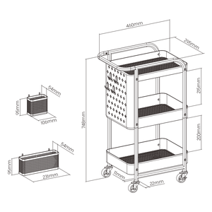 Carro de utilidad rodante multifunción de primera calidad, carro de almacenamiento de Metal de <span class=keywords><strong>3</strong></span> niveles con organizador de tablero de clavijas, ganchos, cestas para el hogar, 2017 - Product Image 6