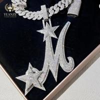 Pendentif de luxe en argent sterling S925 plaqué or 18 carats avec moissanite VVS, lettre M personnalisée, étoile filante, collier hip-hop glacé, breloque