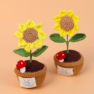 Decoración del hogar Navidad <span class=keywords><strong>Artificial</strong></span> tejido girasol gran hilo de lana flores falsas ramo tejido planta en maceta Flor de punto - Product Image 4