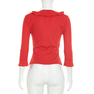 Camiseta Viviblook J26TP308 para Mujer, Top Casual de Otoño, Nuevo Color Sólido, Cuello en V con Volantes, Corte Ajustado, Top Corto para Damas - Product Image 2