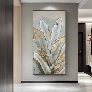 Hand Painted Oil Painting Abstract <b>Art</b> 3D Leaves Wall <b>Art</b> For Entryway Foyer Hallway Modern Decor With Frame - Product Image 1