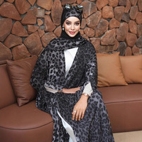 Robe Abaya en Organza à Manches Longues pour Femmes Musulmanes, Imprimé Léopard, Nouvelle Arrivée 2026, Dubai, Grande Taille, 2 Pièces