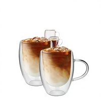 Tasses à café en verre à double paroi 350 ml, tasses à latte isolées, lot de 2, style sport, compatibles lave-vaisselle, pour la maison