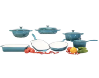 Ensemble de cuisine en fonte émaillée de qualité supérieure, sept pièces, durable, écologique, compatible induction, four, table, logo personnalisé OEM