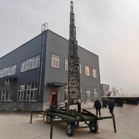 Tour de communication mobile télescopique rétractable à levage manuel, avec caméras, mât de drapeau et antenne, en acier profilé, 15M-200M