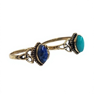 Anneaux en laiton pour femmes Vintage bague en pierre naturelle Turquoise lapis breloques bijoux féminins - Product Image 2