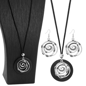 Ethnic Geometric Spiral <b>Necklace</b> And Earring <b>Set</b> Antique <b>Silver</b> Plated Alloy Women's Jewelry Fashion <b>Set</b> - Product Image 1