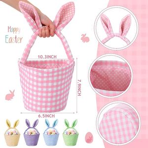 Venta directa de fábrica Impresión de lindo conejo a cuadros Cubo de Pascua grande Candy Gingham Raster Cestas - Product Image 3