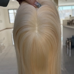 Topper per capelli con base in mono a nastro adesivo 2.5x6" Biondo 100% Capelli Umani Senza Clip Senza Metallo Adesivo Ipoallergenico per Cuoio Capelluto Sensibile - Product Image 3