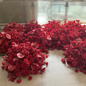 Dekorasi tengah meja bunga pernikahan, hiasan tengah meja sutra, bola bunga mawar merah buatan untuk ruang pesta ulang tahun, dekorasi pernikahan rumah