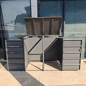 Open Top Double <strong>Wheelie</strong> <strong>Bin</strong> Storage Sheds with Rolling <strong>Covers</strong> Rectangular Metal Eco-Friendly Outdoor - Product Image 5