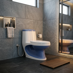WC monobloc en céramique de designer chinois, à siphon, coloré, avec bordure dorée, à poser au sol, toilette moderne - Product Image 4