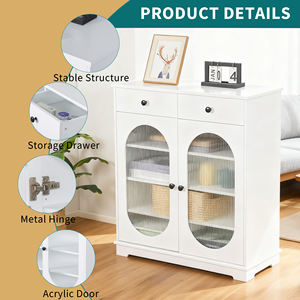 خزانة جانبية خشبية مخصصة للتخزين مع درجين وباب أكريليك، ورف قابل للتعديل - Product Image 5