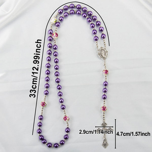 Chapelet catholique tendance en perles, bijoux religieux, pendentif croix miraculeuse Vierge Marie, cadeaux de baptême et de prière unisexes - Product Image 6