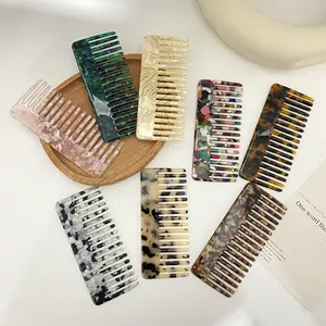 Custom logo Multi-style Cellulose Acetate Hair Comb Anti Static Leopard Marble Wide Tooth Comb