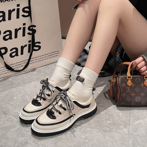 Zapatos de Mujer Estilo Xiaoxiangfeng, Primavera 2026, de Piel Vacuna con Suela Gruesa, con Cordones, Tipo Panda Dad Shoes, Transpirables, Duraderos y que Aumentan la Estatura - Product Image 3