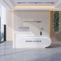 Bureau d'accueil moderne et durable en bois avec éclairage LED pour salon de beauté, hôtel et école - Comptoir commercial personnalisable