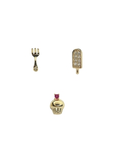 E938 Let's Get Started Pendientes de botón de plata S925 con baño de rodio y oro de 14K, con diseño divertido y creativo de tenedores, paletas y pasteles, con circonita, Christian - Product Image 3