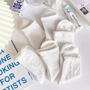 White Mid-Calf Socks Women Solid Color Breathable Sweat-Absorbing Korean Style Casual Socks - Product Image 4