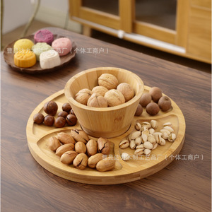 Wooden Serving <b>Tray</b> With Bowl Multifunctional Fruit <b>Snack</b> Plate For Living Room Household Use - Product Image 1
