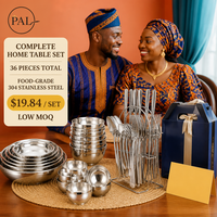 PAL Ensemble de vaisselle en acier inoxydable 304 de 36 pièces, assiettes rondes, bols à soupe, emballage cadeau pour la maison, les restaurants et la restauration