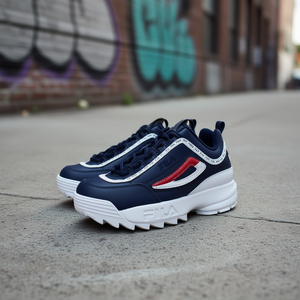 Fila Men's Disruptor II Premium <b>Basketball</b> <b>Style</b> <b>Shoes</b> In Navy White Canvas With Rubber Outsole And EVA Midsole - Product Image 2