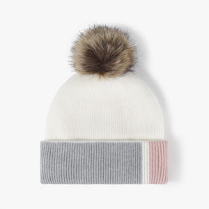 Chapeau Colorblock tricoté <span class=keywords><strong>avec</strong></span> <span class=keywords><strong>pompon</strong></span> <span class=keywords><strong>Bonnet</strong></span> tricoté chaud bicolore à la mode Usine Personnalisé Crâne Tricoté Bobble Chapeau - Product Image 6