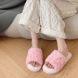 Meilleure vente hiver Rose velours bout <span class=keywords><strong>ouvert</strong></span> pantoufles antidérapant polaire doublé semelle épaisse chaud en peluche maison chaussures - Product Image 6