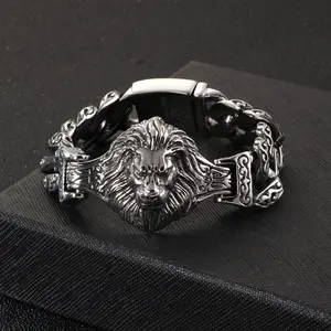 欧美复古时尚霸气创意钛钢男士狮子头手链配件