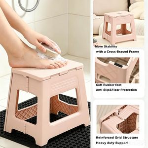 Extra Large Folding Step <b>Stool</b> 30cm Tall Heavy Duty Plastic Collapsible <b>Stool</b> Super Stable Reinforced Seating for Garage <b>Garden</b> - Product Image 5