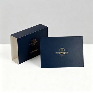 Confezione regalo di lusso con Logo personalizzato Premium in lamina d'oro in carta rigida opaca in cartone blu vuota con chiusura magnetica - Product Image 3