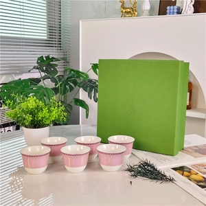 European Style Best-Selling Eco-friendly Pink Bone China 6-Piece Customizable Teacups Set Star Pattern Dishwasher Safe Gift <b>Box</b> - Product Image 3