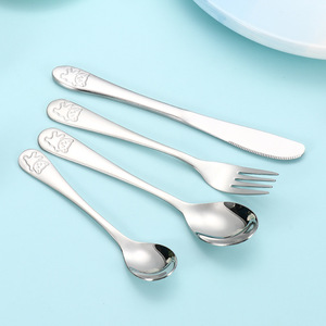 Knife fork & spoon 304 stainless steel food spoon cartoon bear dessert spoon four-piece <b>set</b> <b>restaurant</b> children's tableware <b>set</b> - Product Image 3