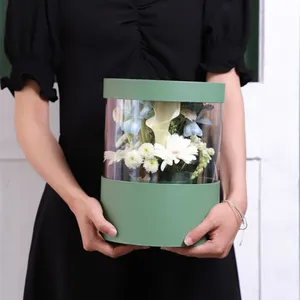 Écrin-boîte ronde transparente pour bouquet de saint-valentin, cylindre de luxe, personnalisé, boîte à fleurs, emballage pour chapeau