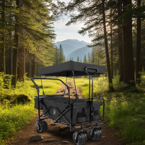 รถเข็นพับได้ D0100HA761G สีดำ โครงโลหะ ล้อสำหรับทุกพื้นผิว หลังคาถอดออกได้ ใช้สำหรับตั้งแคมป์และช็อปปิ้ง - Product Image 2