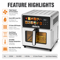 Friteuse à air numérique de 10 L grande capacité, 2150 W, avec chauffage supérieur et inférieur, 12 menus prédéfinis, boîtier en acier inoxydable