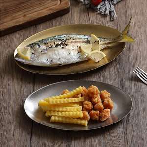 Stainless Steel Oval Plate Flat Bottom Shallow Dish For Fish Snacks Barbecue Serving - Product Image 2