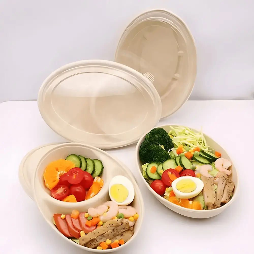 Cheap Price Water Resistant Take Away Compostable Pulp Sugarcane Fiber Bagasse Oval Salad Bowl