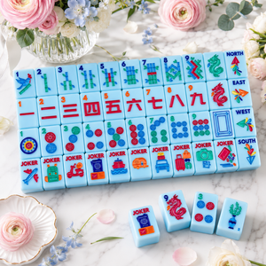 <span class=keywords><strong>Jeu</strong></span> de Mahjong Moderne Bleu Clair à Thème Gaufré, Portable en Acrylique, pour Loisirs Sociaux et Cadeau Amusant - Product Image 1