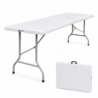 Fabricant professionnel de tables pliantes rectangulaires en HDPE blanc de 8 pieds, pliables en deux, pour la restauration commerciale