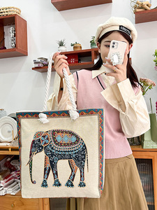 Sac à main pour femme <span class=keywords><strong>de</strong></span> style ethnique avec broderie d'éléphant, bandoulière en corde <span class=keywords><strong>de</strong></span> <span class=keywords><strong>chanvre</strong></span>, sac à bandoulière en toile brodée - Product Image 2