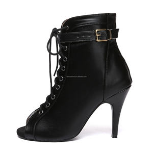 Zapatos de Baile Latino de Piel de Microfibra de Color Claro para Niña, Botas de Baile de Jazz con Tacón Alto y Cordones Sexys para Fiestas y Actuaciones de <span class=keywords><strong>Bachata</strong></span> - Product Image 4