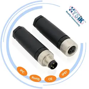 Hysik Supplier M8 3Pin 4 Pin Male Female Waterproof IP67 Straight Fielded Plastic Plug Automation Sensor Connector