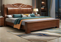 Lit en bois de style chinois moderne, lit king size, mobilier de chambre à coucher, lit double avec coffre de rangement, en bois d'hévéa, mobilier d'hôtel simple